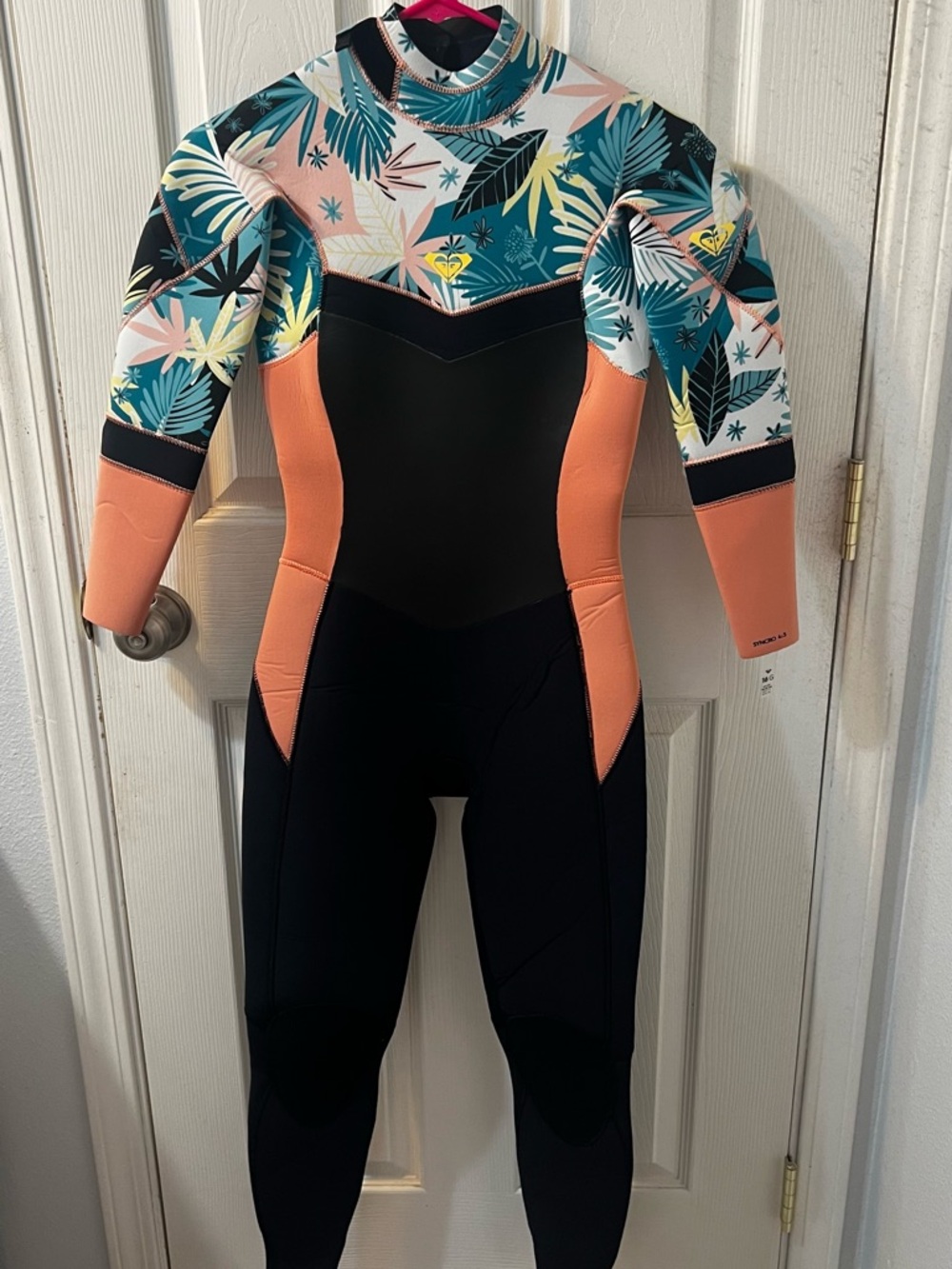 Roxy Kids One-Piece Swim Wetsuit in Black, Peach & Teal Floral